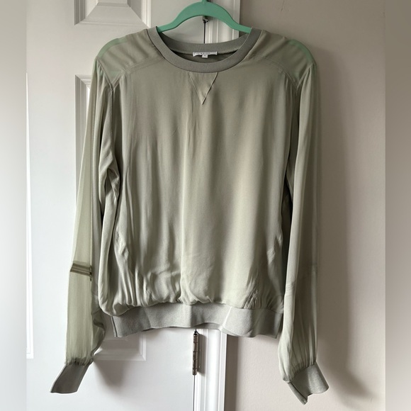REISS Marlena Semi Sheer Blouse in Pale Green - Picture 5 of 14